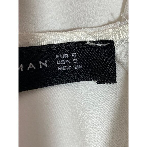 Zara Woman White Crepe Double Ruffle Sleeve Blouse Round Neck Women's Size Small - Picture 5 of 10